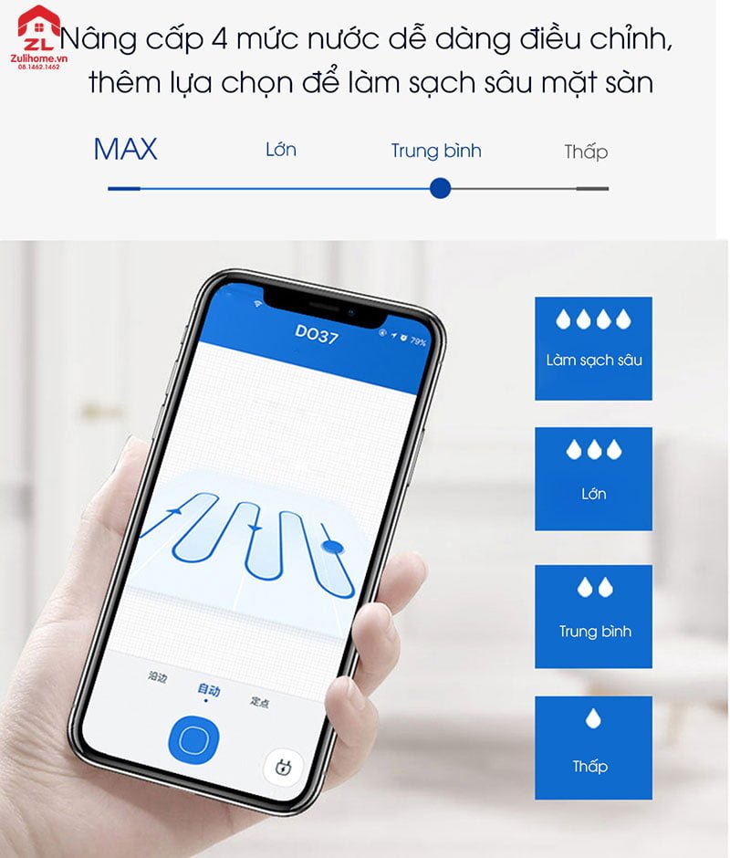 Ecovacs Deebot DO37 (Deebot 600 Bản Châu Á) 7 Ecovacs Deebot DO37 với chế độ mức nước tùy chỉnh