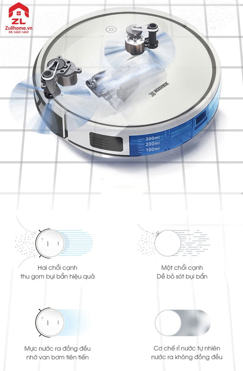 Ecovacs Deebot DO37 (Deebot 600 Bản Châu Á) 6 Ecovacs Deebot DO37 làm sạch mọi loại bụi bẩn