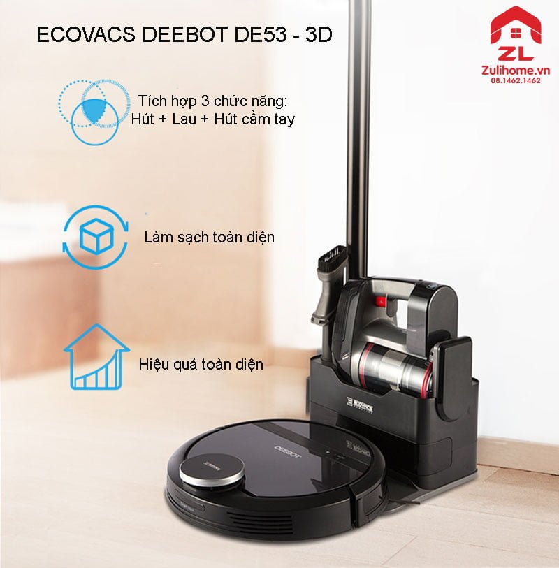 Ecovacs Deebot DE53 - 3d (Kèm Máy Hút Bụi Cầm Tay) 1 robot hut bui ecovacs deebot de53 3d zulihome 3