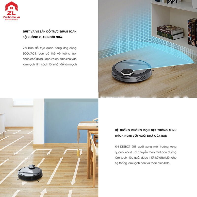 Robot hút bụi lau nhà ECOVACS DEEBOT DE53, DE55 3 Ecovacs Deebot DE53 quét 360 độ và tạo hệ thống đường dọn dẹp thông minh