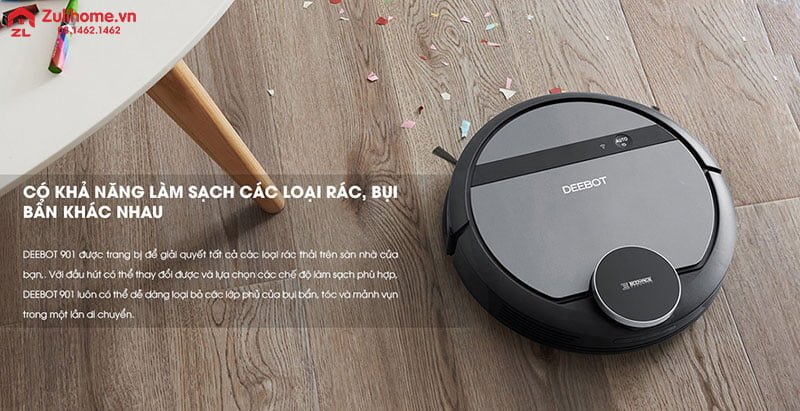 Robot hút bụi lau nhà ECOVACS DEEBOT DE53, DE55 7 Ecovacs Deebot DE53 có khả năng làm sạch các loại bụi bẩn khác nhau