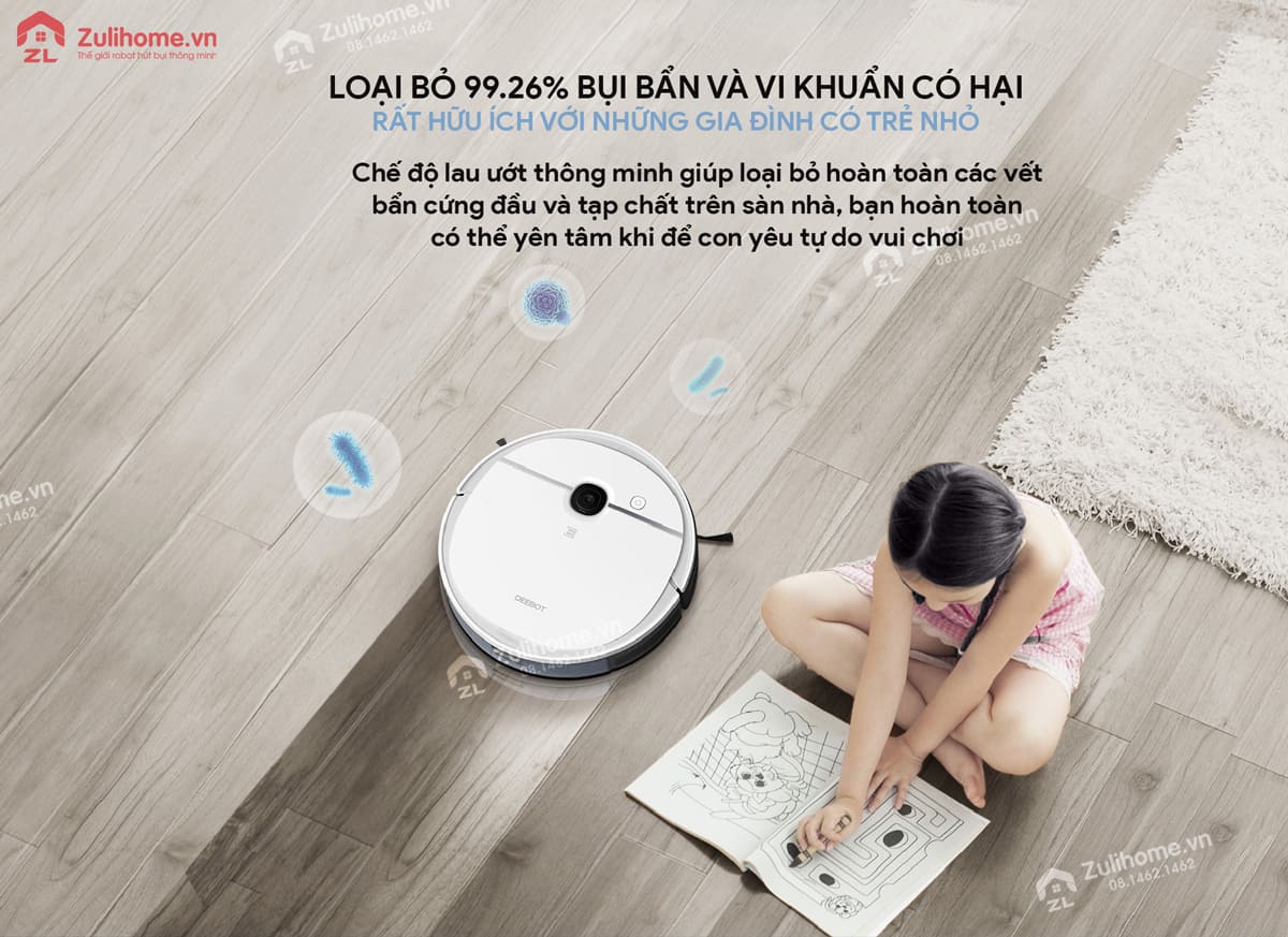 Ecovacs Deebot DJ65 - N5 Fun 11 Ecovacs Deebot DJ65 - N5 Fun loại bỏ bụi bẩn và vi khuẩn có hại
