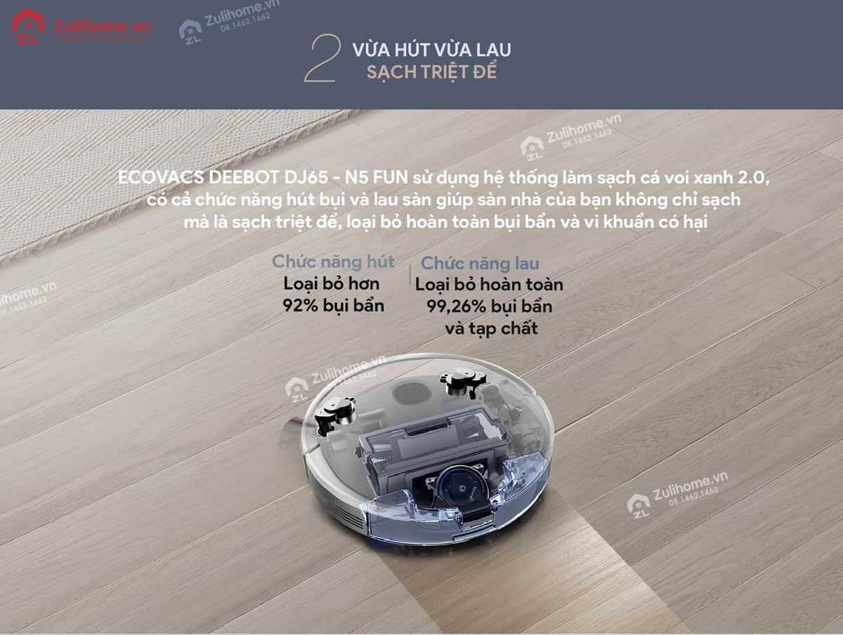 Ecovacs Deebot DJ65 - N5 Fun 8 Ecovacs Deebot DJ65 - N5 Fun vừa hút vừa lau sạch triệt để