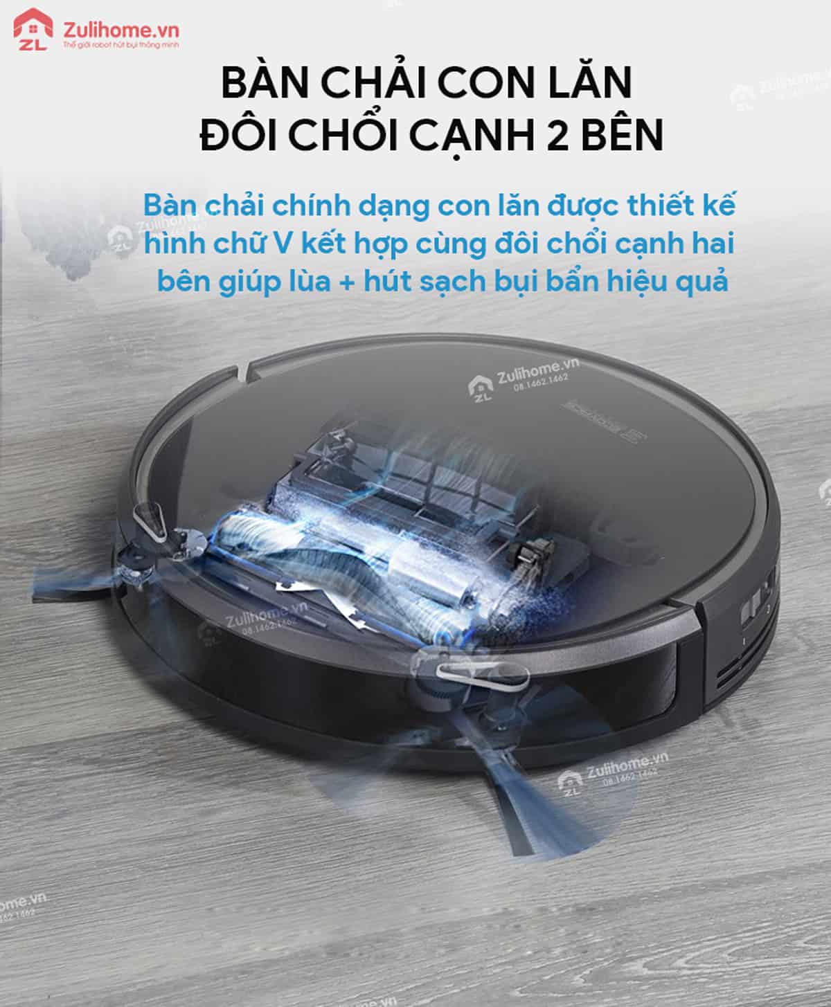 Ecovacs Deebot DS37 6 Ecovacs Deebot DS37 | Bàn chải con lăn và đôi chổi cạnh 2 bên