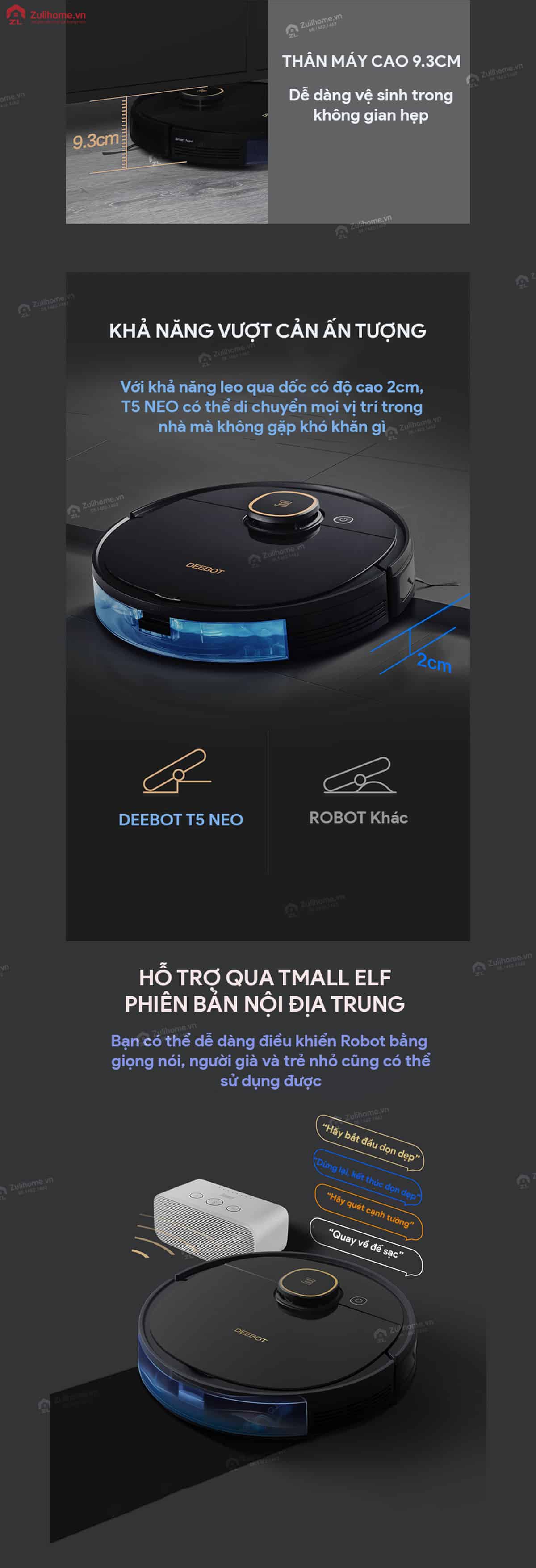 Ecovacs Deebot T5 Neo DX55 - Bản Châu Á (Ozmo 920) 8 Ecovacs Deebot T5 Neo DX55 | Thân máy nhỏ gọn và khả năng vượt cản ấn tượng