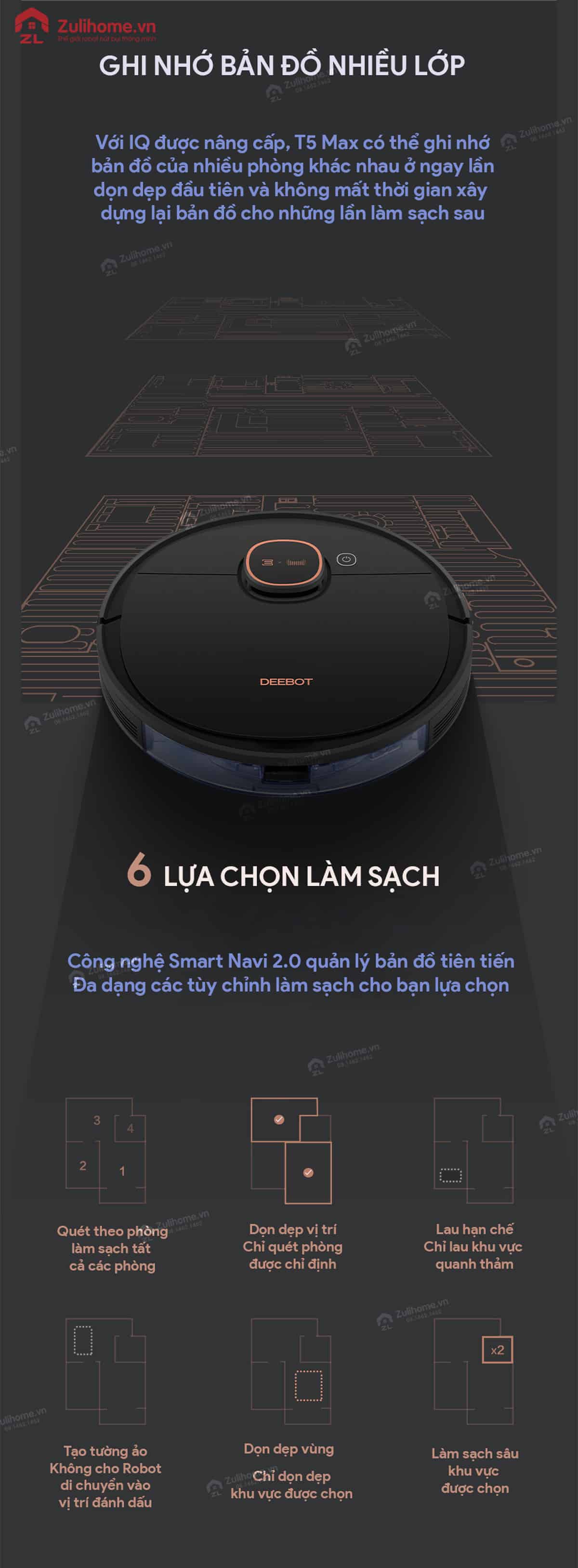 Ecovacs Deebot T5 MAX (DX65) 7 Ecovacs Deebot DX65 - T5 Max | Ghi nhớ bản đồ nhiều lớp