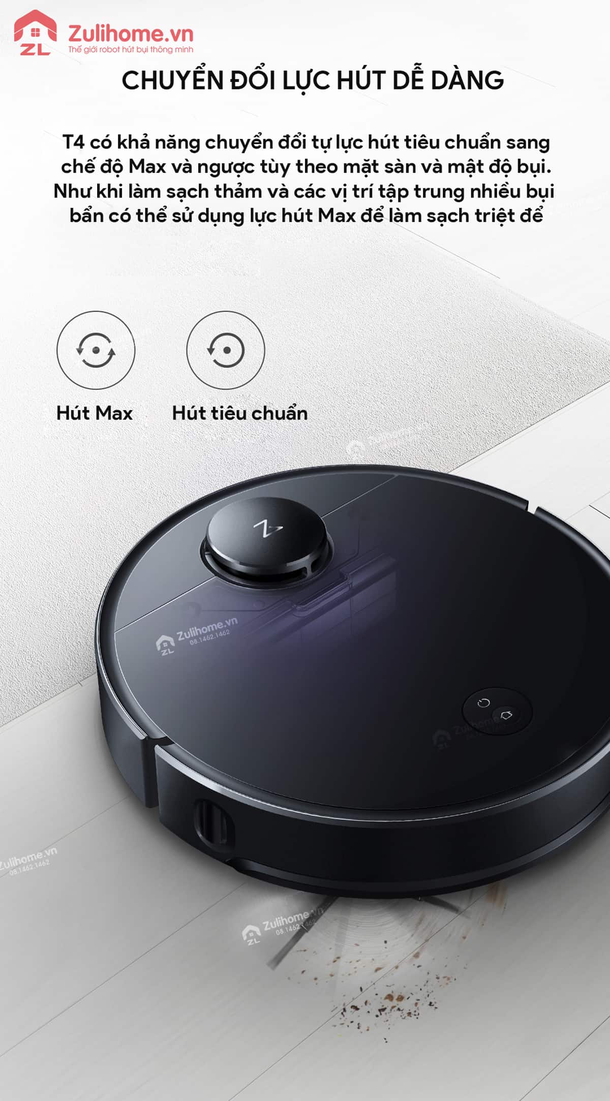 Xiaomi Roborock T4 - Bản Nội Địa 14 Xiaomi Roborock T4 có thể chuyển đổi lực hút dễ dàng