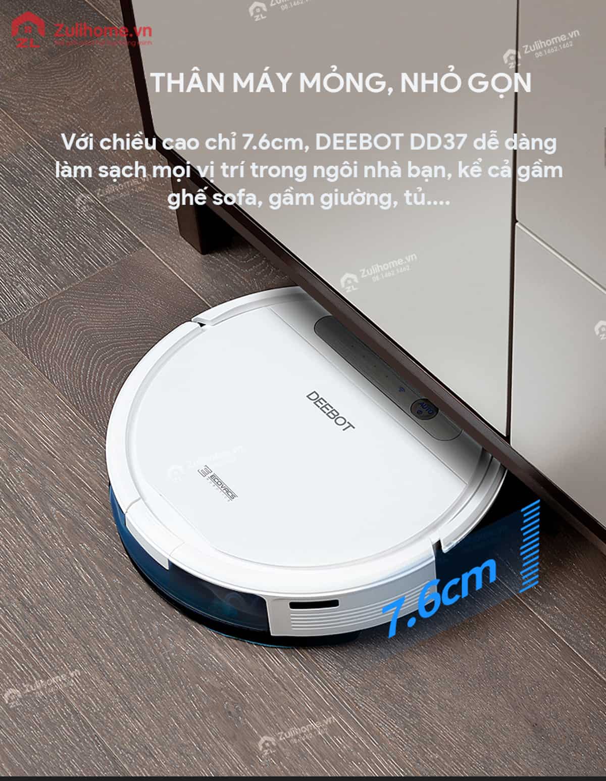 Ecovacs Deebot DD37 13 Ecovacs Deebot DD37 có thân máy mỏng và nhỏ gọn