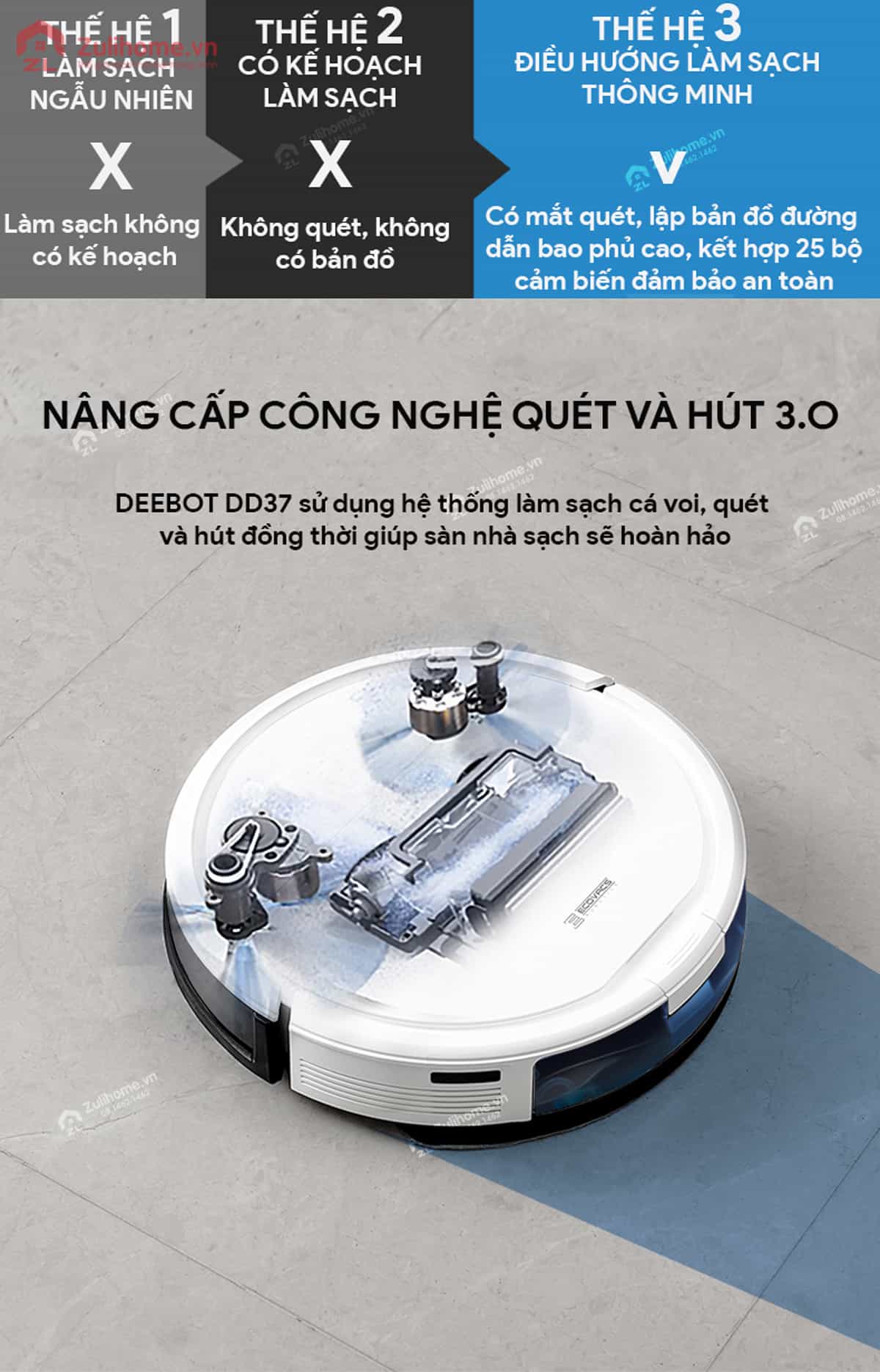 Ecovacs Deebot DD37 5 Ecovacs Deebot DD37 nâng cấp công nghệ quét và hút 3.0