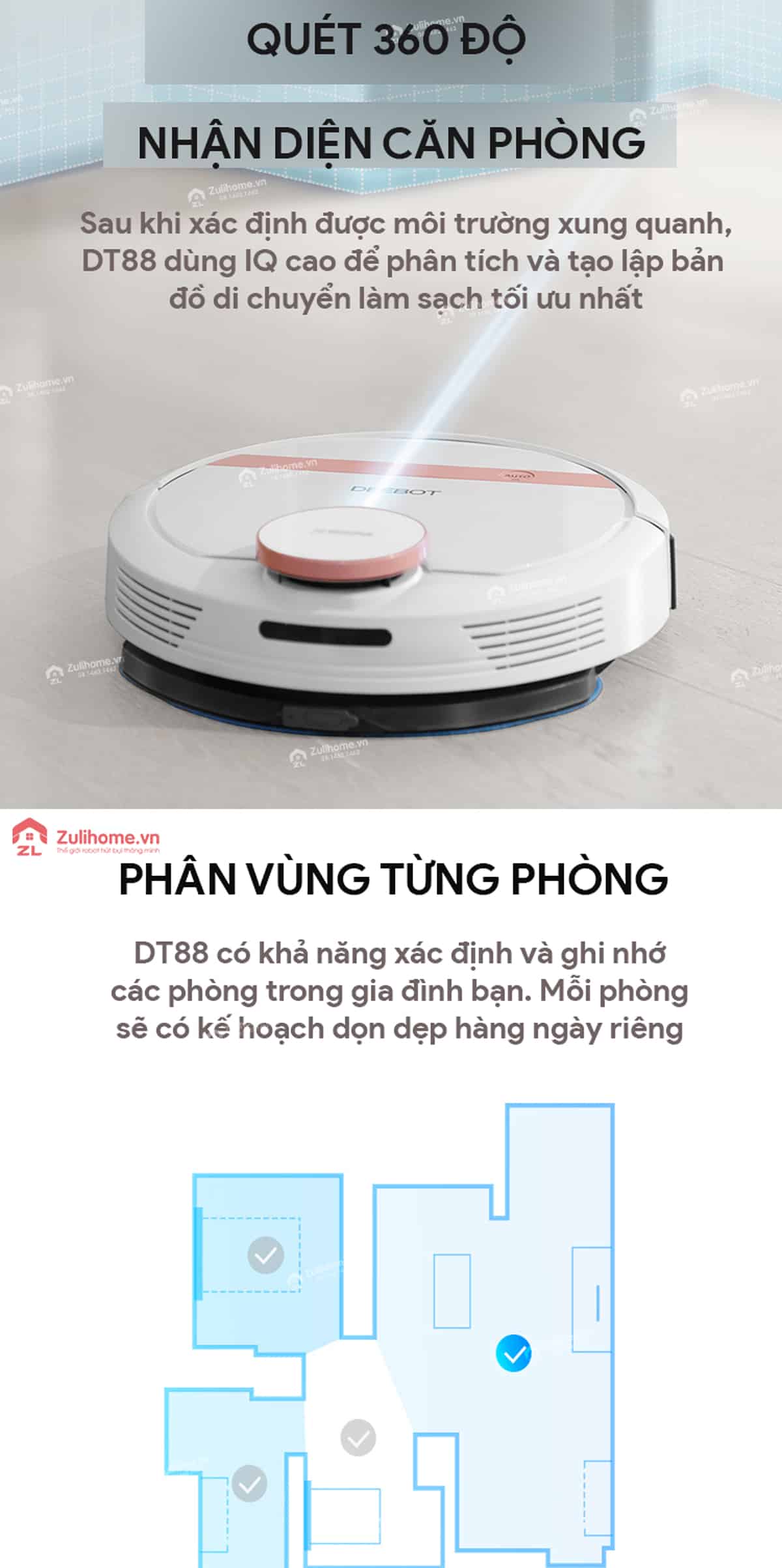 Ecovacs Deebot DT88 - Model 2019 3 Ecovacs Deebot DT88 | Tạo lập bản đồ và phân vùng từng phòng