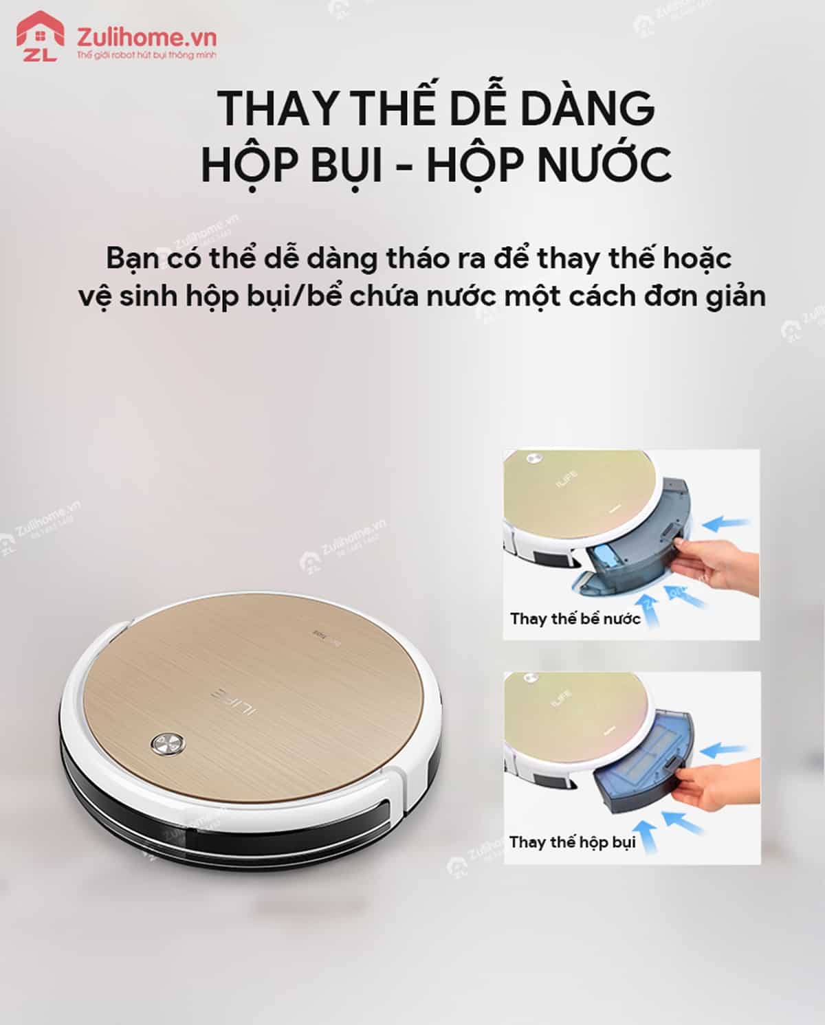 ILIFE X451 | Tháo lắp dễ dàng hộp bụi và hộp nước