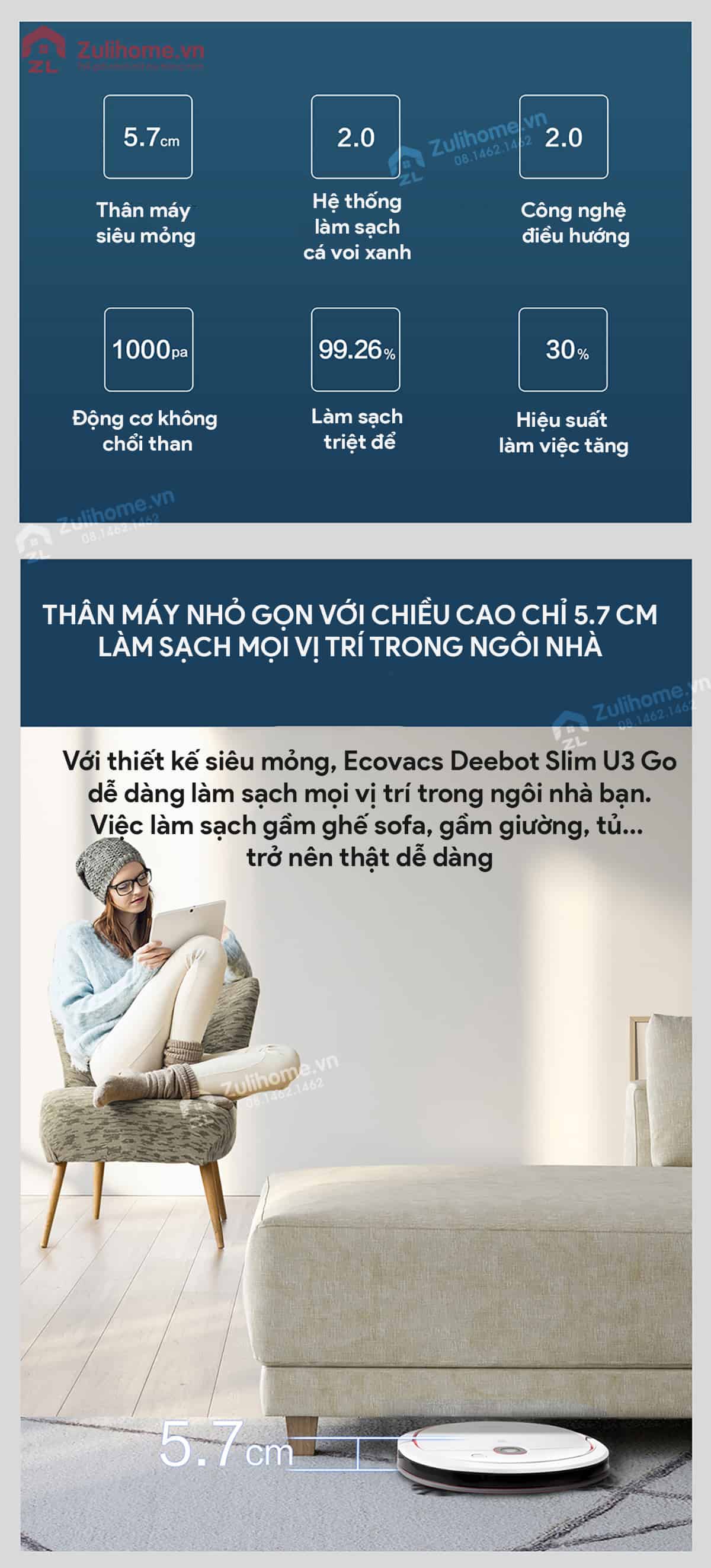 Ecovacs Deebot Slim U3 Go - DK41 2 Ecovacs Deebot Slim U3 Go - DK41 tích hợp nhiều tính năng hiện đại