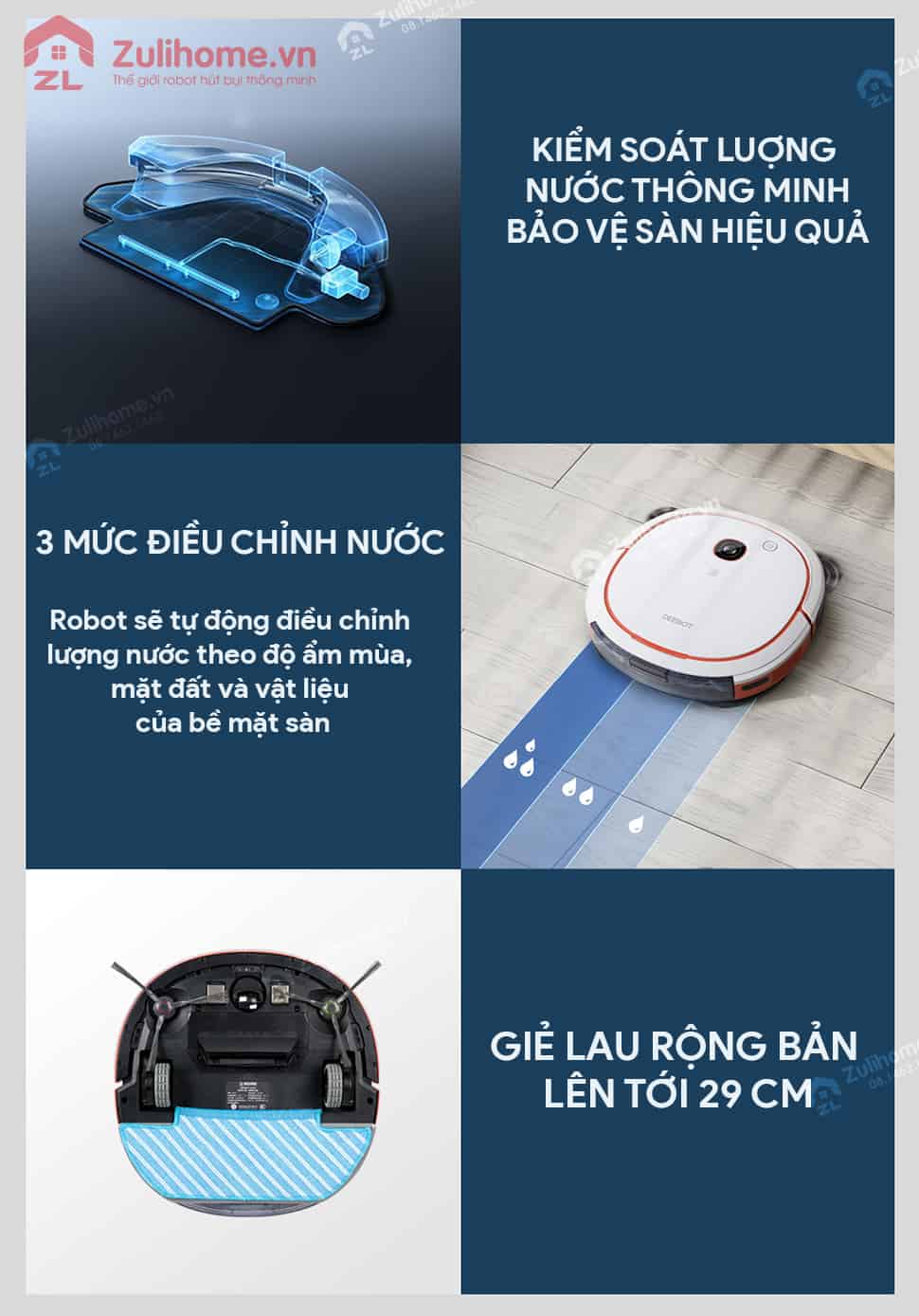 Ecovacs Deebot Slim U3 Go - DK41 4 Ecovacs Deebot Slim U3 Go - DK41 có chế độ điều chỉnh lượng nước thông minh