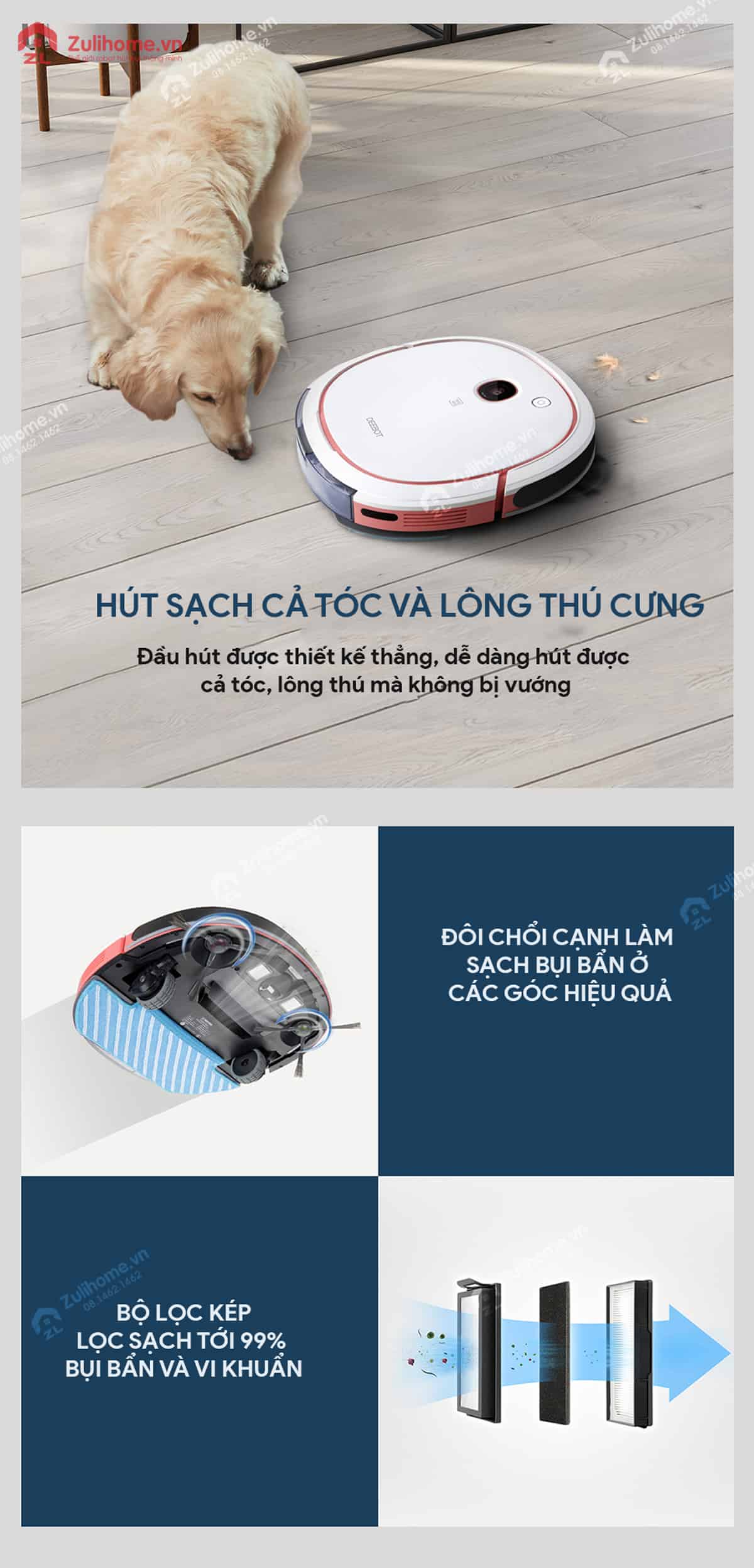 Ecovacs Deebot Slim U3 Go - DK41 6 Ecovacs Deebot Slim U3 Go - DK41 hút sạch các bụi bẩn cứng đầu