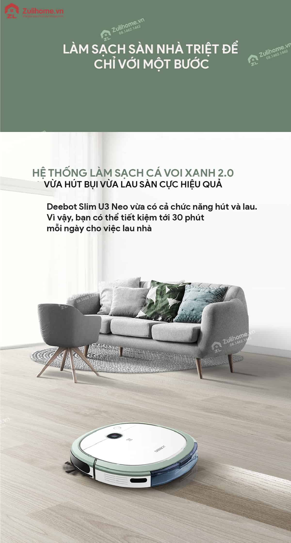 Ecovacs Deebot Slim U3 Neo 10 Ecovacs Deebot Slim U3 Neo | Kết hợp chức năng hút và lau