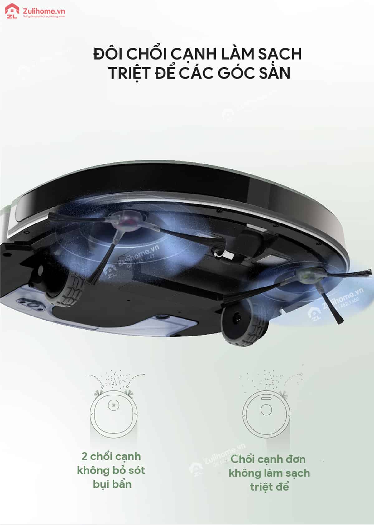 Ecovacs Deebot Slim U3 Neo 11 Ecovacs Deebot Slim U3 Neo | Chổi cạnh làm sạch triệt để góc sàn