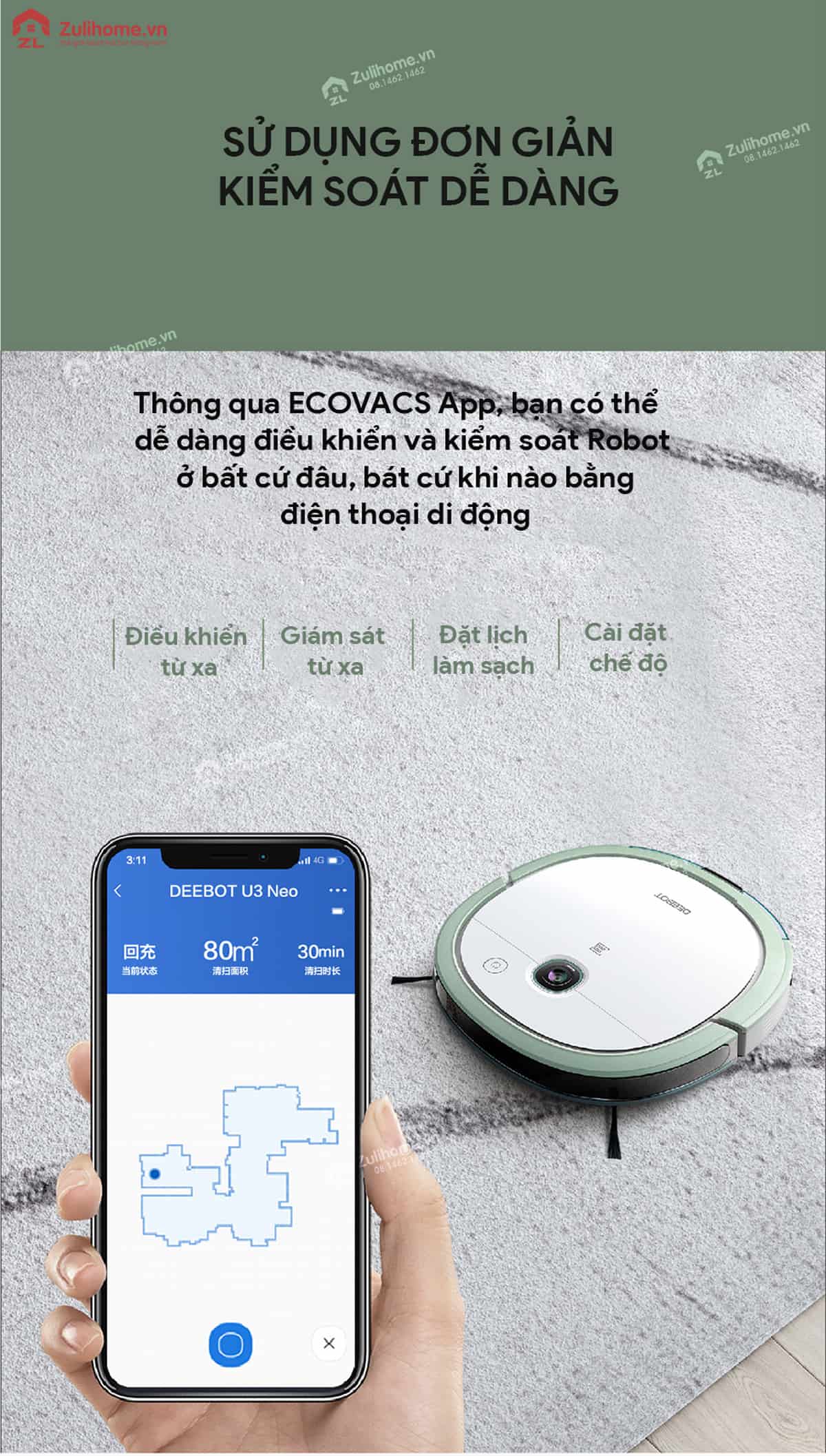 Ecovacs Deebot Slim U3 Neo 15 Ecovacs Deebot Slim U3 Neo | Kiểm soát và điều khiển qua ứng dụng