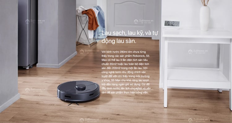 Roborock S5 Max lau sạch lau kỹ với mọi loại sàn Xiaomi Roborock S5 Max lau sạch lau kỹ với mọi loại sàn