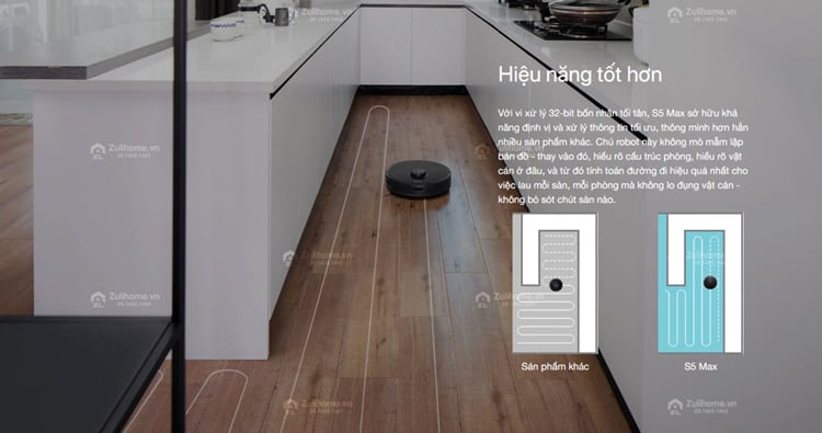 Roborock S5 Max hiệu năng tốt hơn Xiaomi Roborock S5 Max hiệu năng mạnh mẽ với vi xử lý 4 nhân