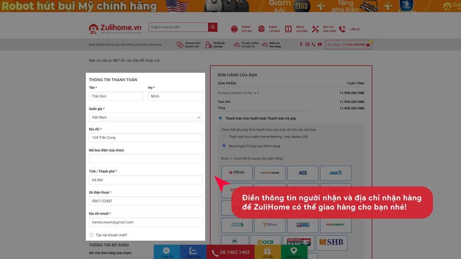HƯỚNG DẪN MUA TRẢ GÓP QUA THẺ TÍN DỤNG TẠI ZULIHOME THÔNG QUA CỔNG THANH TOÁN ALEPAY 8 003 2