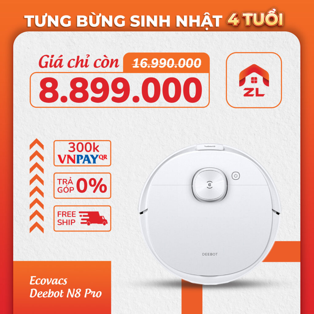MỪNG SINH NHẬT 4 TUỔI - ƯU ĐÃI, GIẢM GIÁ ĐẾN 50% 8 robot hui bui ecovacs deebot n8 pro
